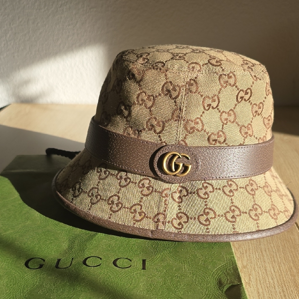 Gucci Beige Brown GG Canvas Bucket Hat XL - Picture 7 of 7